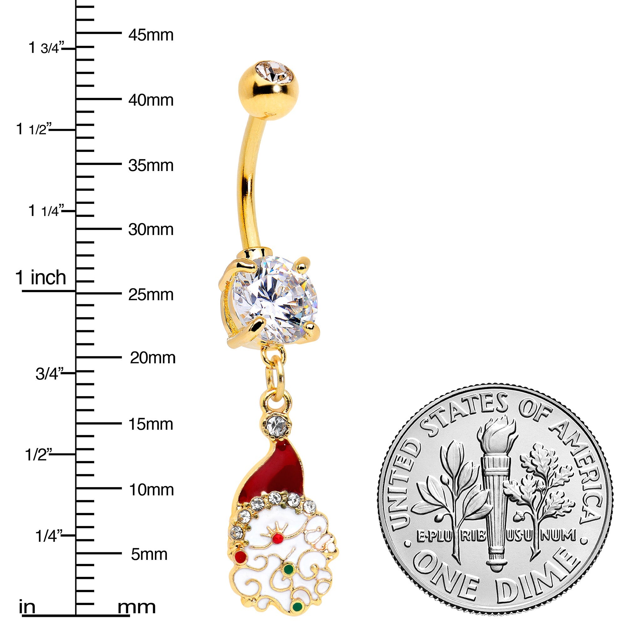 BodyCandy Clear Gem Gold Tone Decorated Santa Christmas Holiday Dangle Belly Ring — lifestyle context