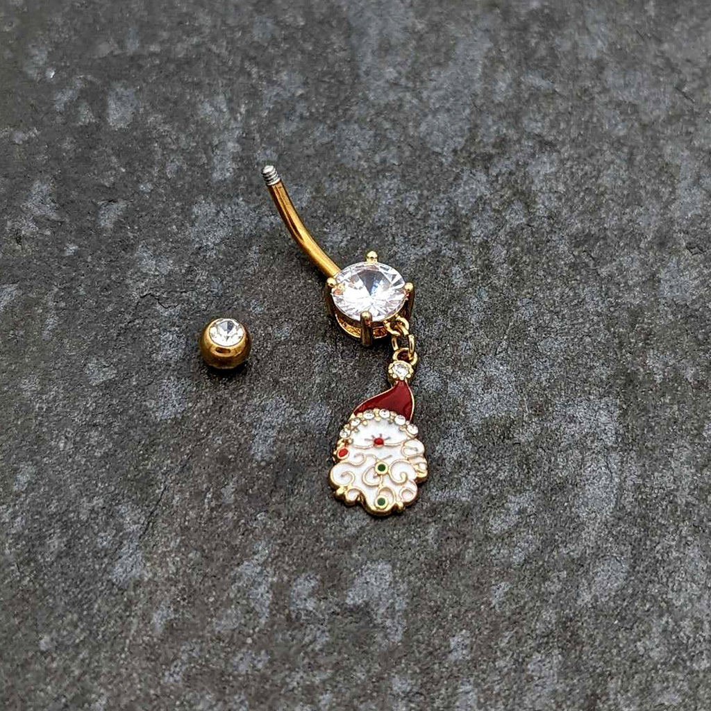 BodyCandy Clear Gem Gold Tone Decorated Santa Christmas Holiday Dangle Belly Ring — back view