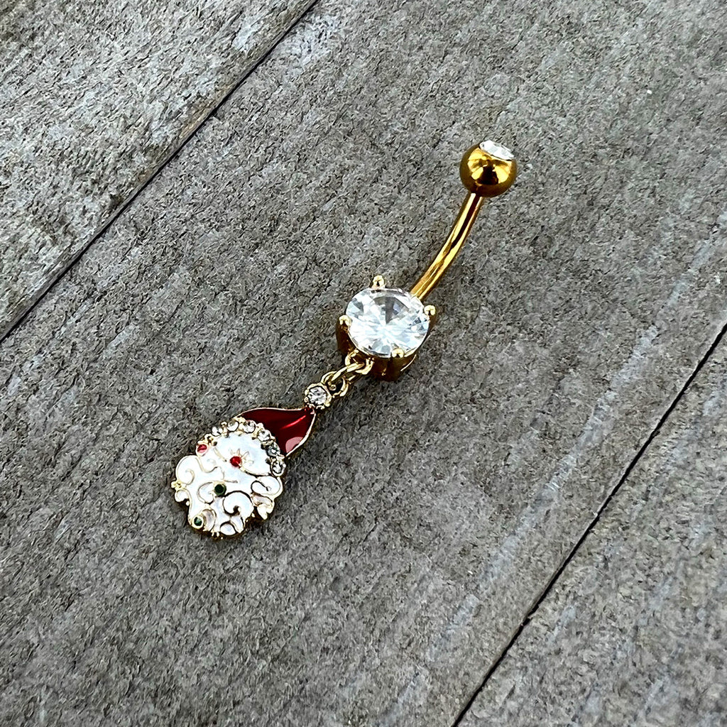 BodyCandy Clear Gem Gold Tone Decorated Santa Christmas Holiday Dangle Belly Ring — alternative angle