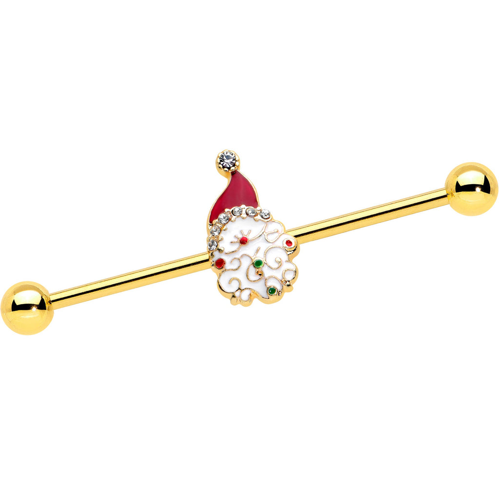 BodyCandy 14G Clear Gem Gold Tone Decorated Santa Holiday Industrial Barbell 38mm — main product shot