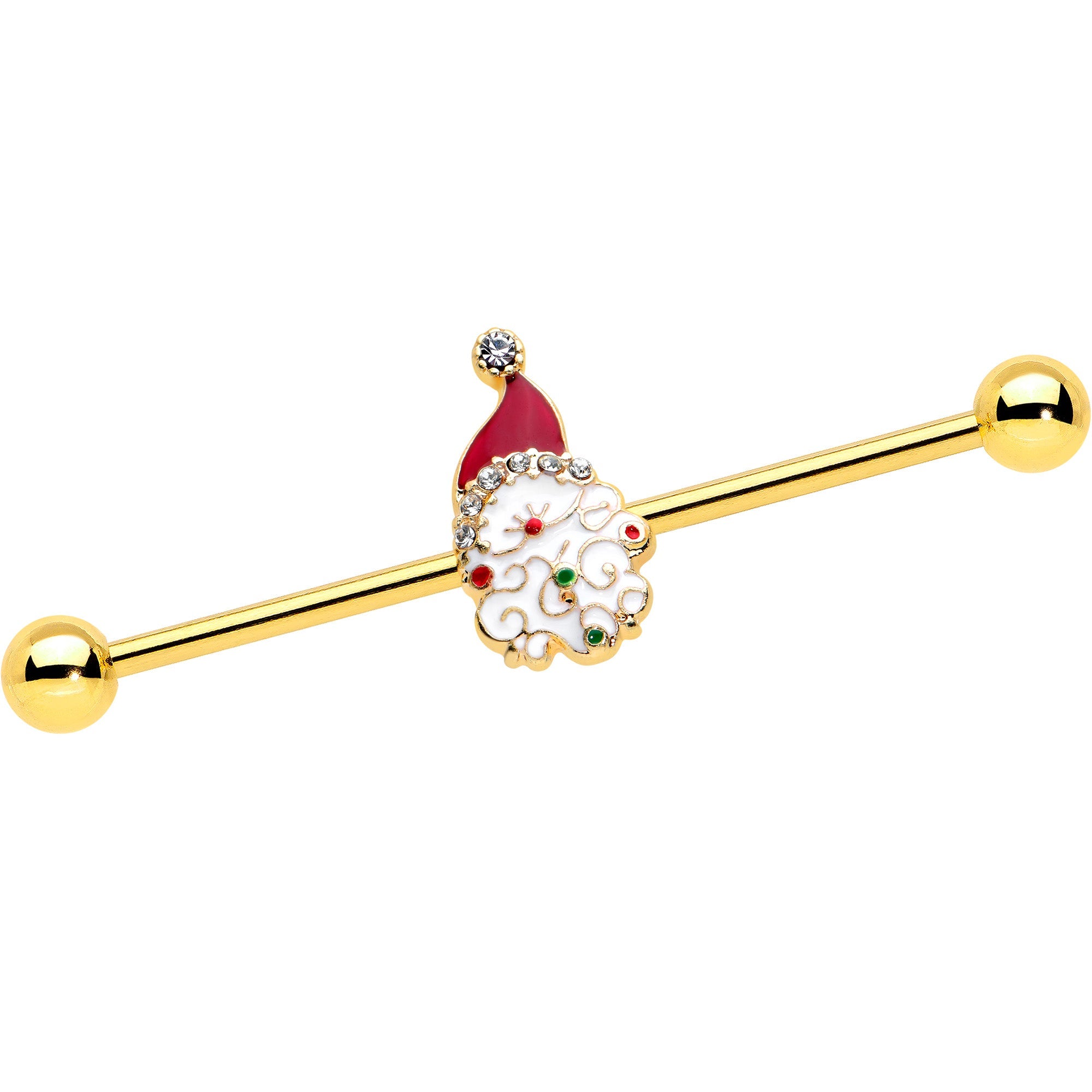 BodyCandy 14G Clear Gem Gold Tone Decorated Santa Holiday Industrial Barbell 38mm — main product shot