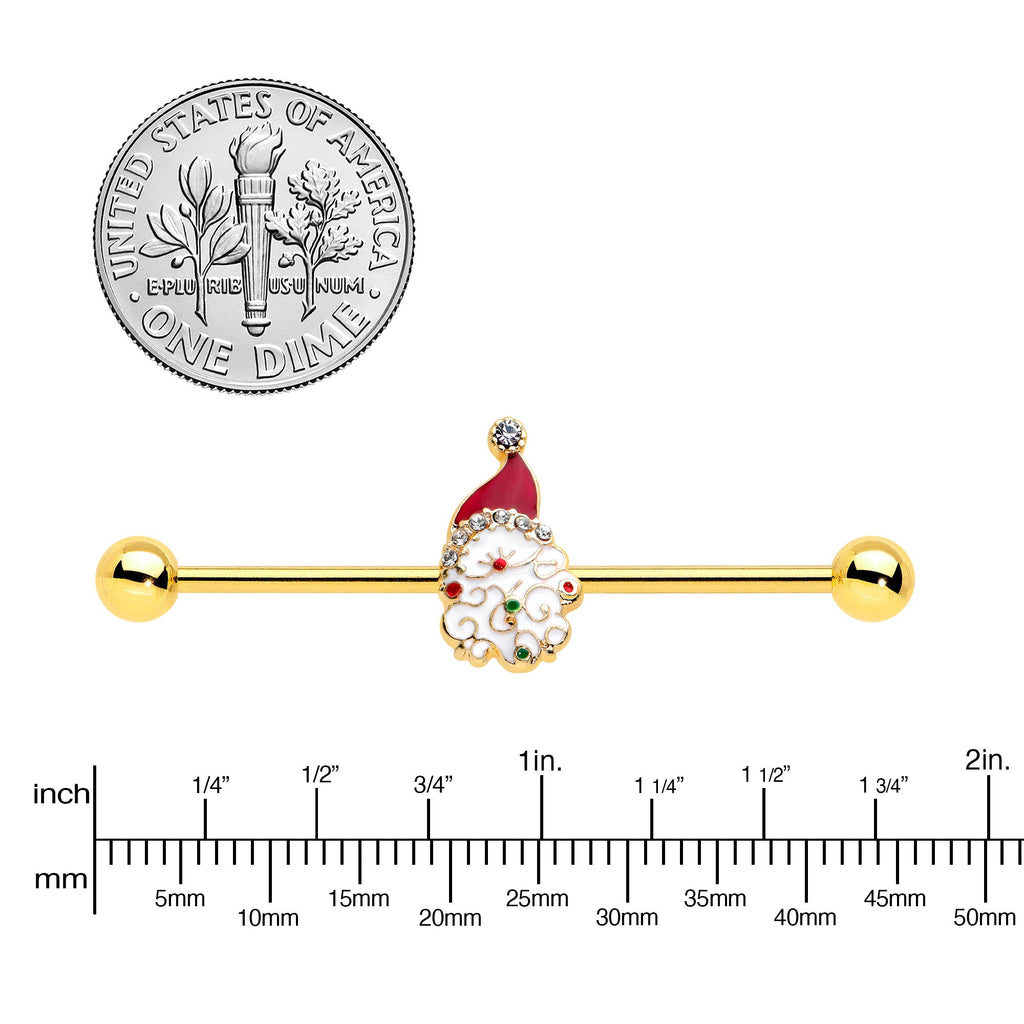 BodyCandy 14G Clear Gem Gold Tone Decorated Santa Holiday Industrial Barbell 38mm — lifestyle context