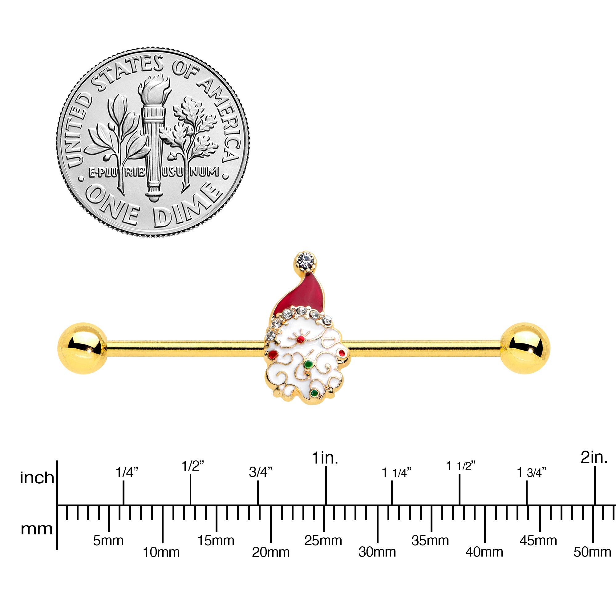 BodyCandy 14G Clear Gem Gold Tone Decorated Santa Holiday Industrial Barbell 38mm — lifestyle context