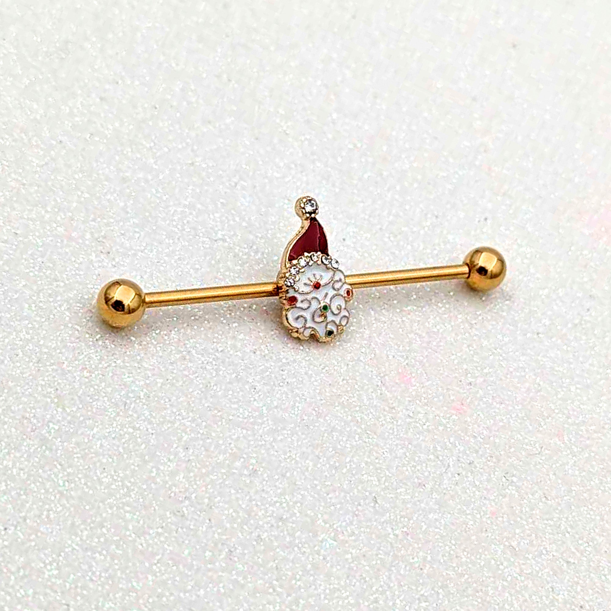 BodyCandy 14G Clear Gem Gold Tone Decorated Santa Holiday Industrial Barbell 38mm — back view