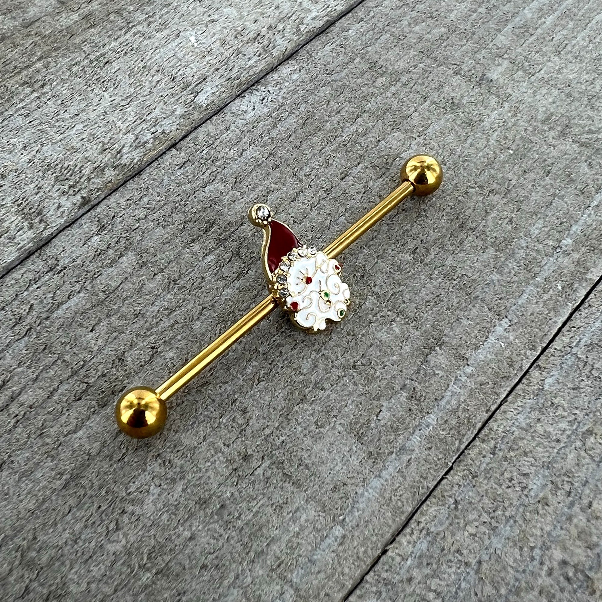 BodyCandy 14G Clear Gem Gold Tone Decorated Santa Holiday Industrial Barbell 38mm — alternative angle