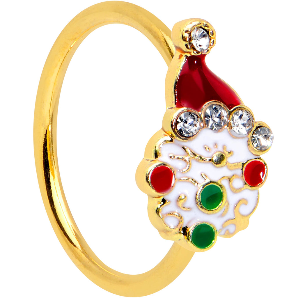 BodyCandy 20G 5/16 Clear Gem Gold Tone Deco Santa Christmas Nose Hoop — main product shot