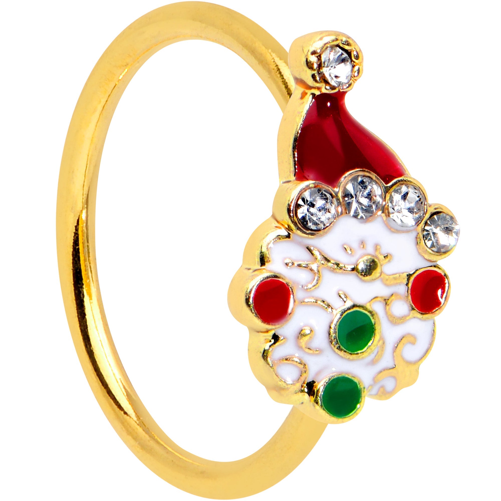 BodyCandy 20G 5/16 Clear Gem Gold Tone Deco Santa Christmas Nose Hoop — main product shot