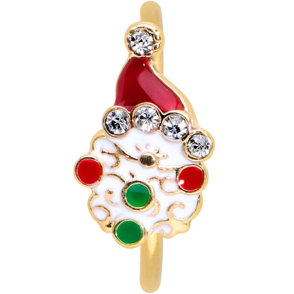 BodyCandy 20G 5/16 Clear Gem Gold Tone Deco Santa Christmas Nose Hoop — detail close-up