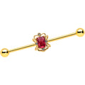 BodyCandy 14G Red Gem Gold Tone Regal Escutcheon Industrial Barbell 38mm — main product shot