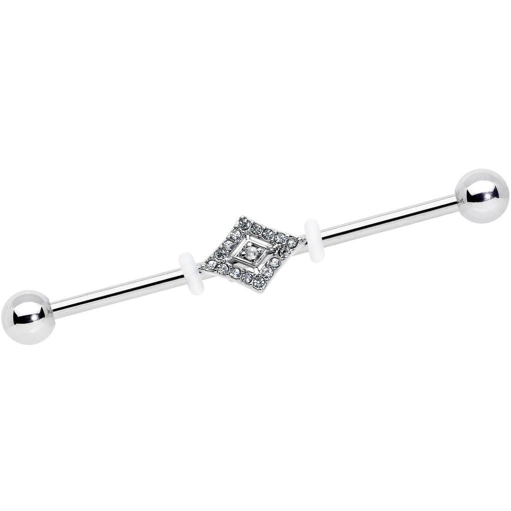 BodyCandy 14G Clear Gem Double Rhombus Deco Industrial Barbell 38mm — main product shot
