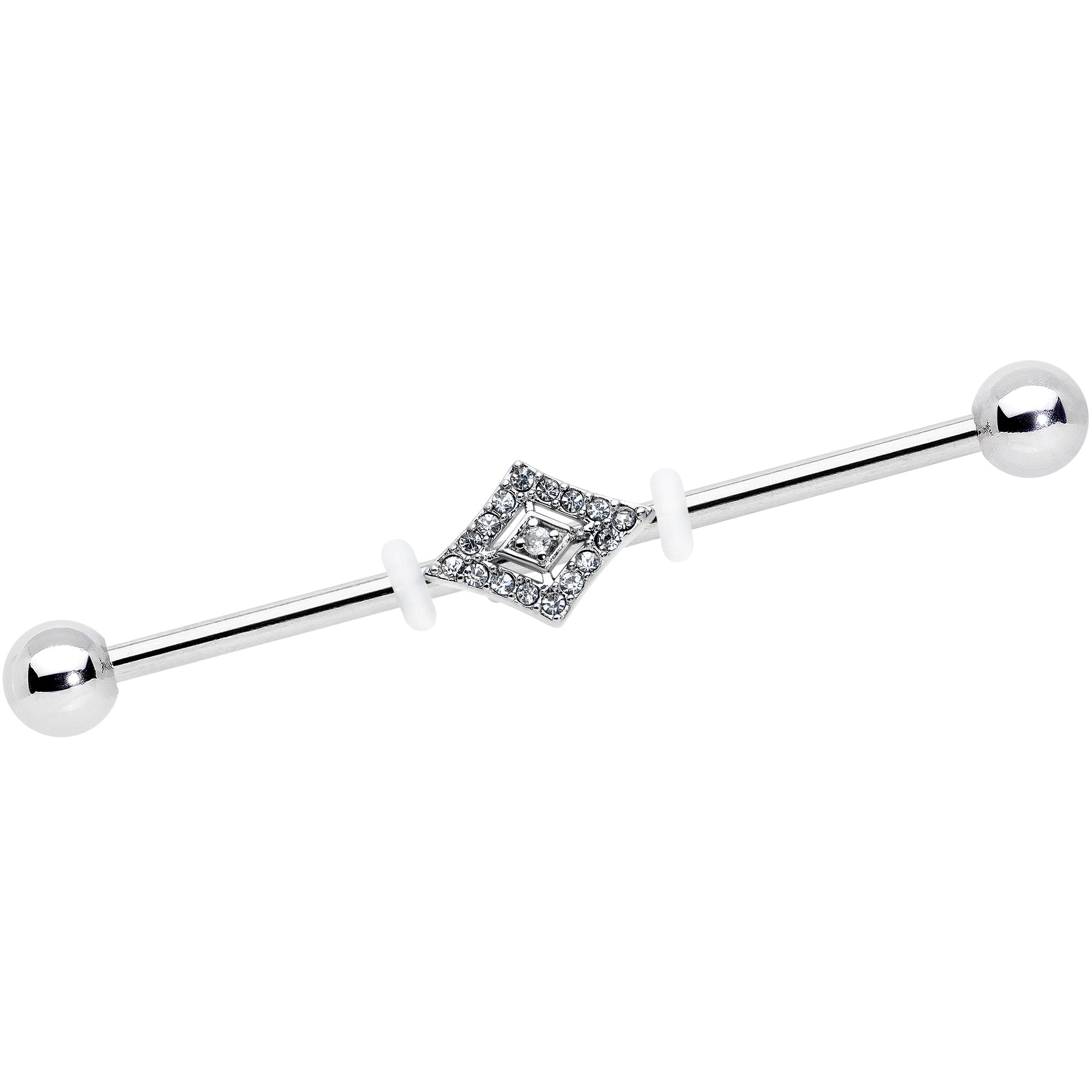 BodyCandy 14G Clear Gem Double Rhombus Deco Industrial Barbell 38mm — main product shot