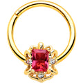 BodyCandy 16G 3/8 Clear Pink Gem Gold Tone Open Oblong Hinged Segment Ring — main product shot