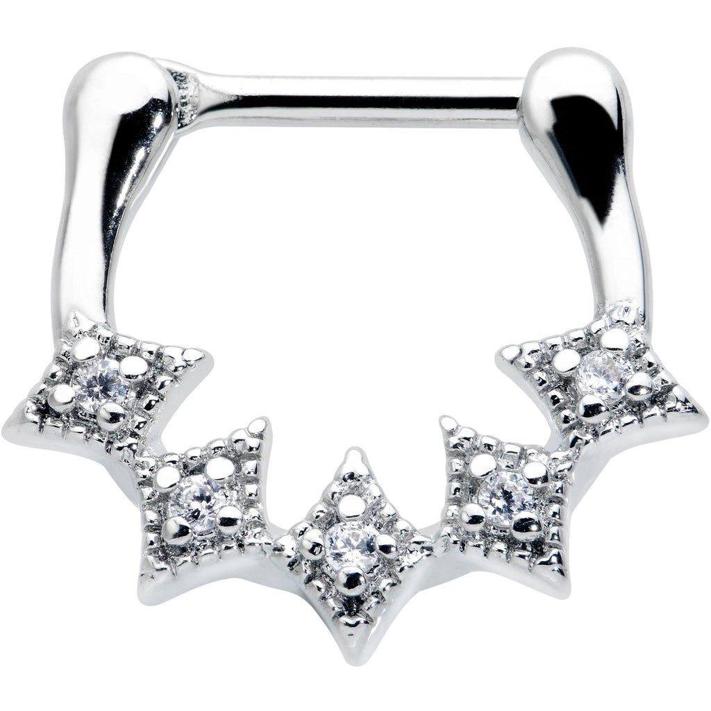 BodyCandy 16G 3/8 Clear Gem Textured Rhombus Arc Cartilage Clicker Ring — main product shot