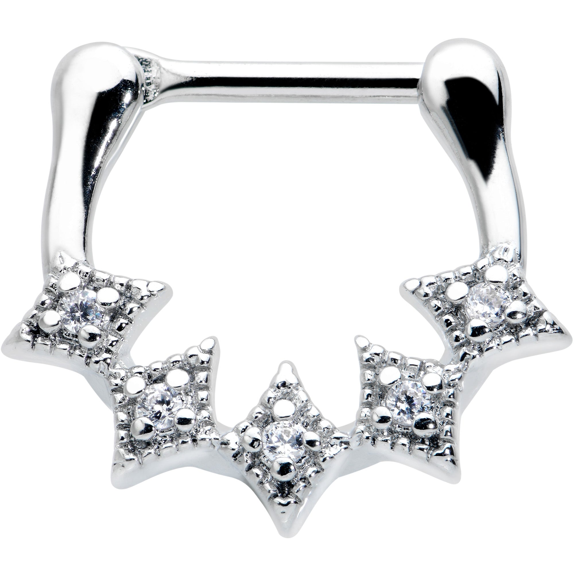 BodyCandy 16G 3/8 Clear Gem Textured Rhombus Arc Cartilage Clicker Ring — main product shot