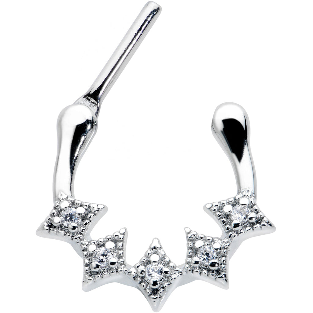 BodyCandy 16G 3/8 Clear Gem Textured Rhombus Arc Cartilage Clicker Ring — detail close-up