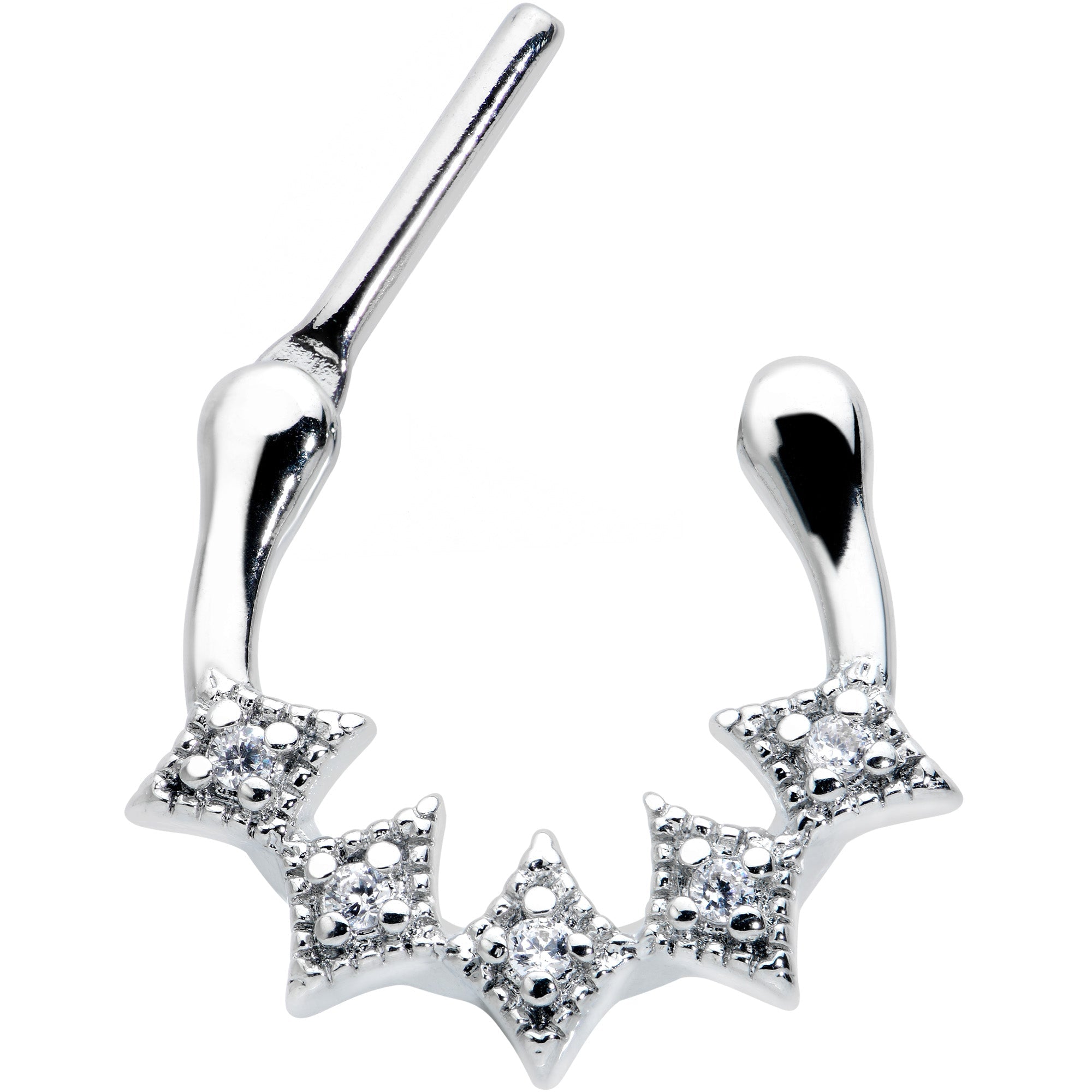 BodyCandy 16G 3/8 Clear Gem Textured Rhombus Arc Cartilage Clicker Ring — detail close-up