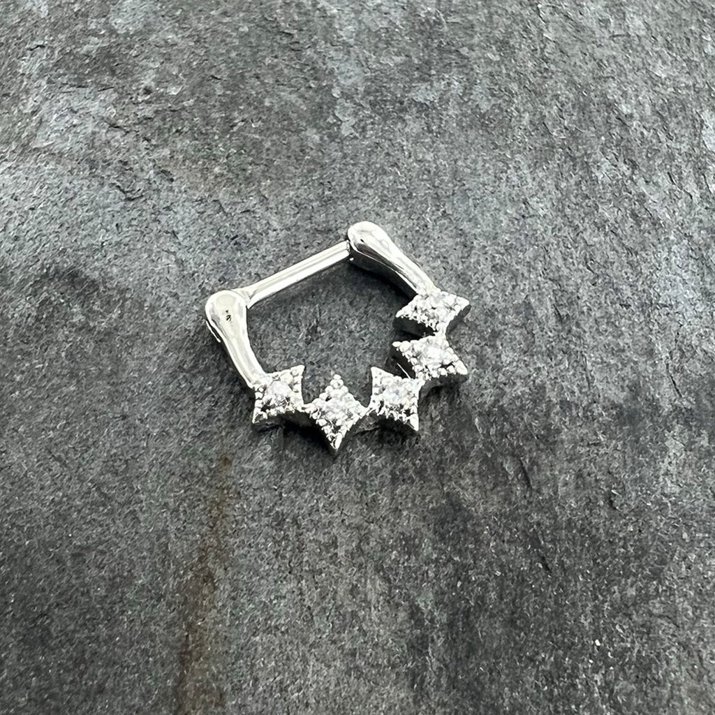 BodyCandy 16G 3/8 Clear Gem Textured Rhombus Arc Cartilage Clicker Ring — side view