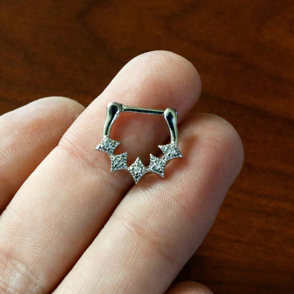 BodyCandy 16G 3/8 Clear Gem Textured Rhombus Arc Cartilage Clicker Ring — back view
