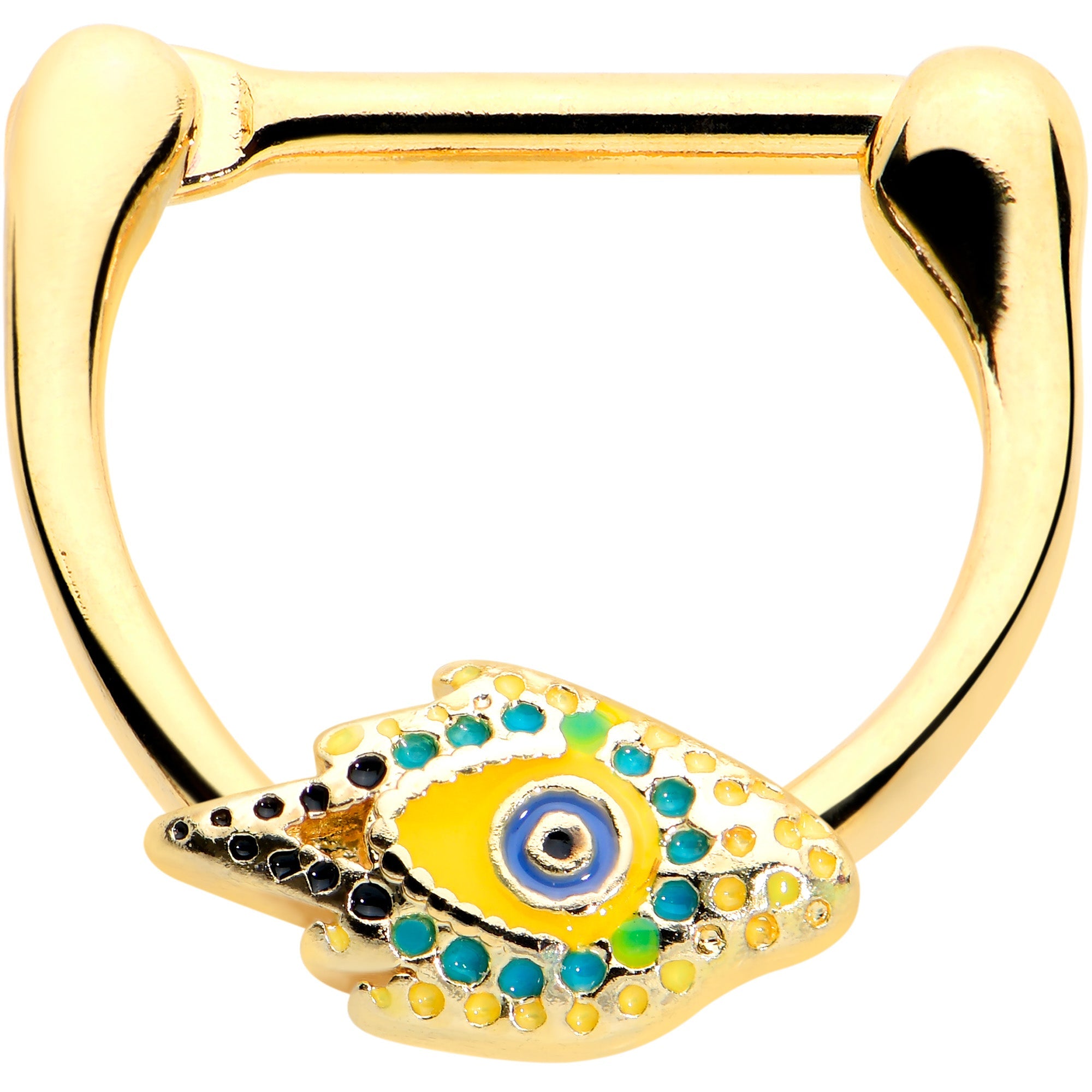 BodyCandy 16G 3/8 Gold Tone Bold Peacock Feather Cartilage Clicker — main product shot