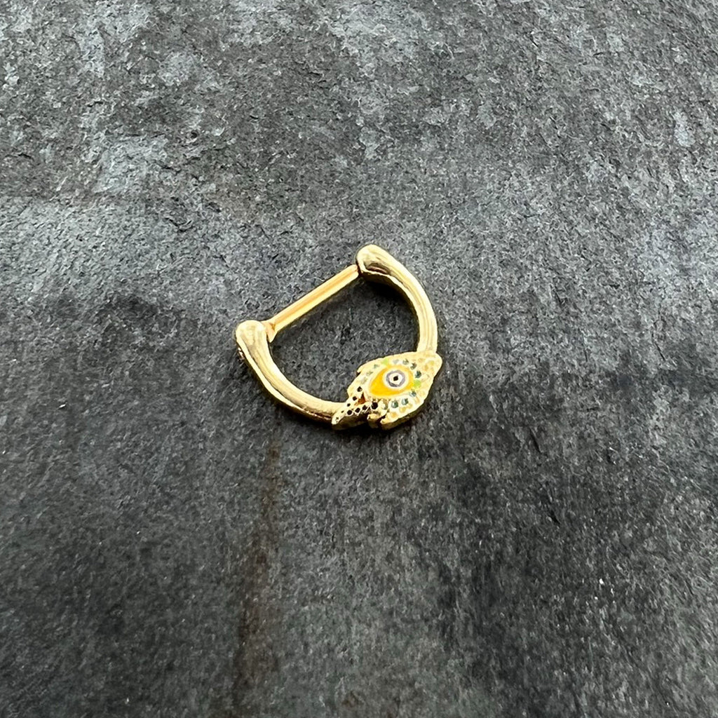 BodyCandy 16G 3/8 Gold Tone Bold Peacock Feather Cartilage Clicker — side view