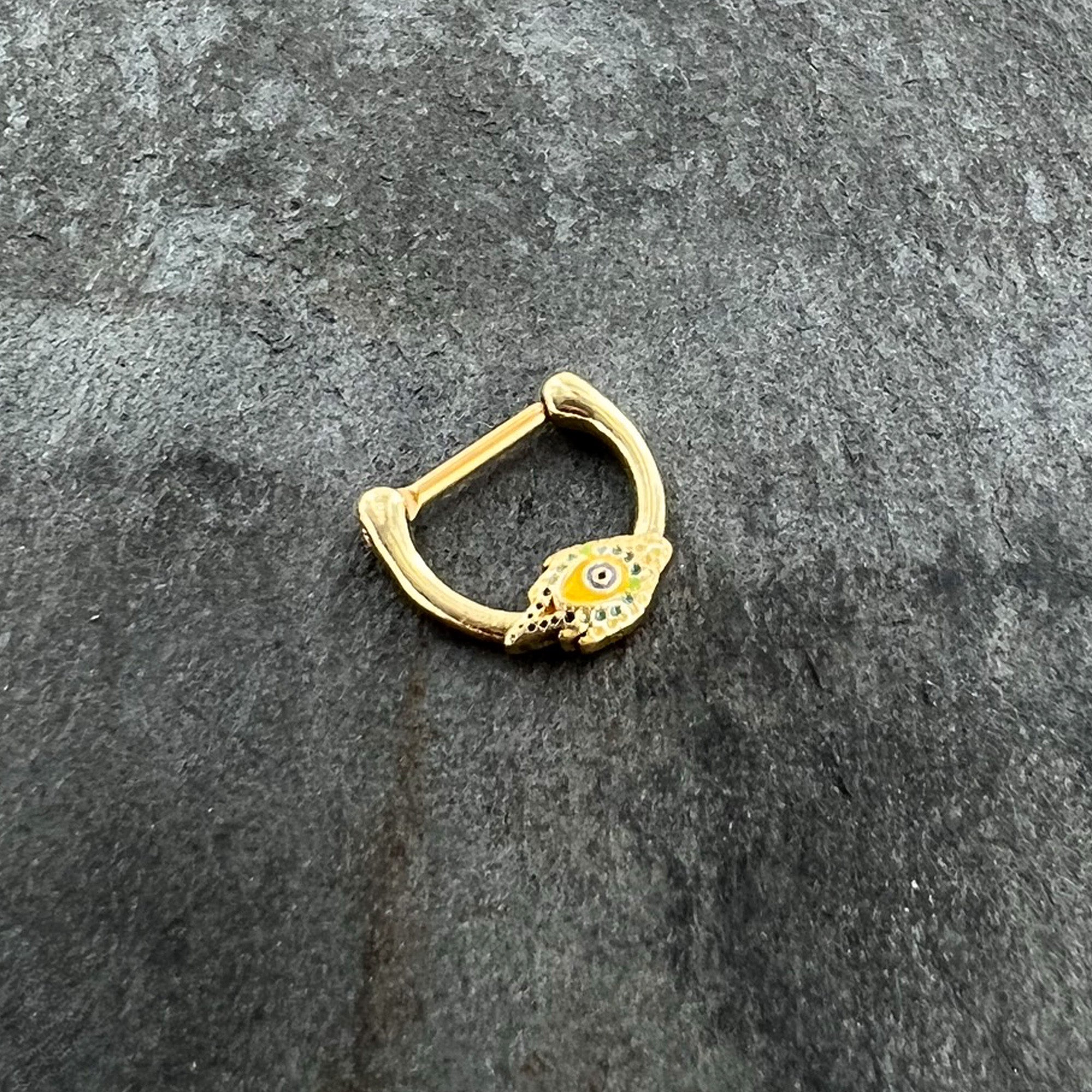 BodyCandy 16G 3/8 Gold Tone Bold Peacock Feather Cartilage Clicker — side view