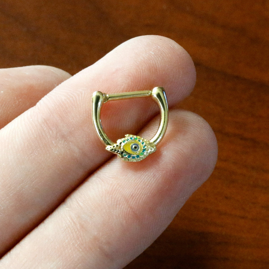 BodyCandy 16G 3/8 Gold Tone Bold Peacock Feather Cartilage Clicker — back view