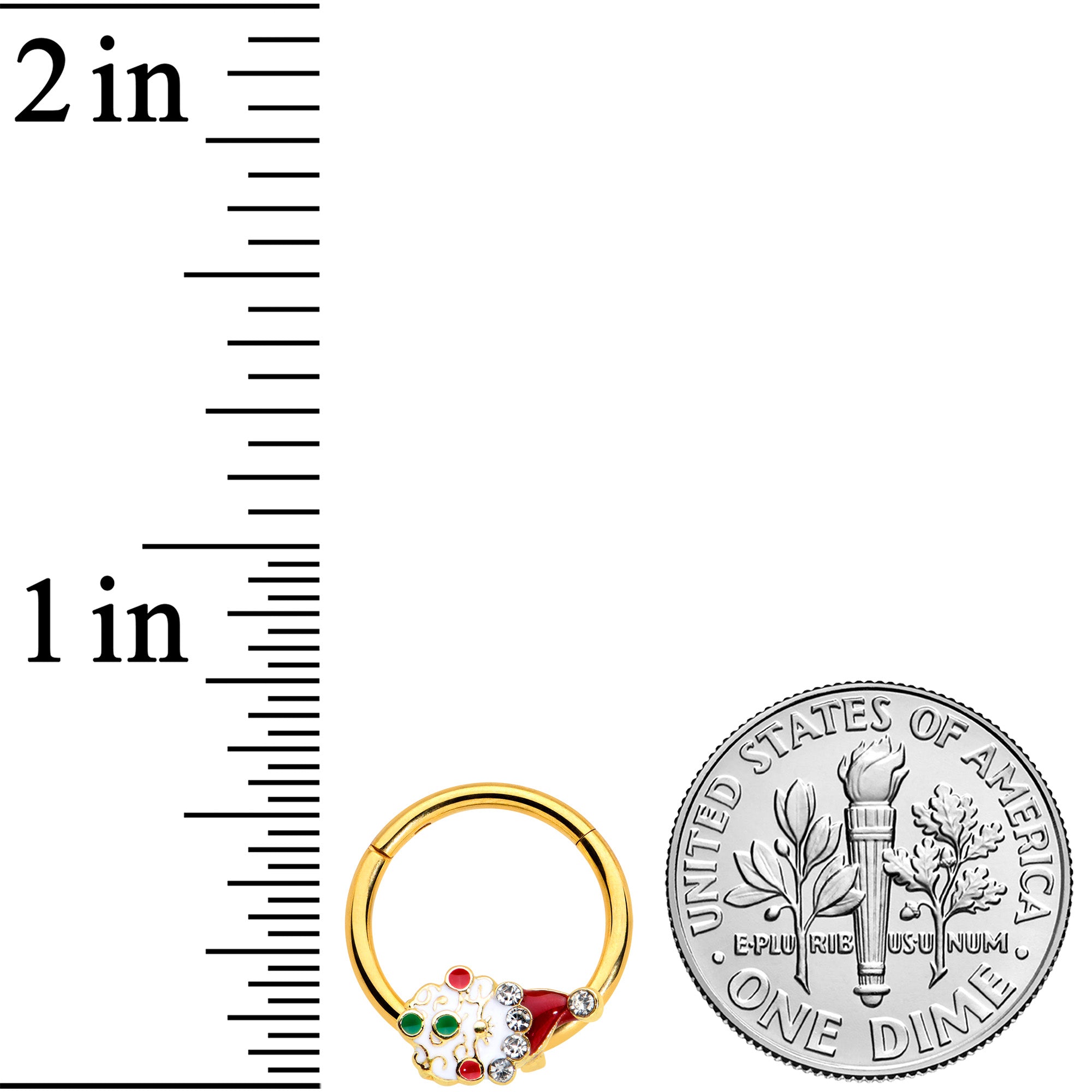 BodyCandy 16G 3/8 Clear Gold Hue Deco Santa Christmas Hinged Segment Ring — lifestyle context