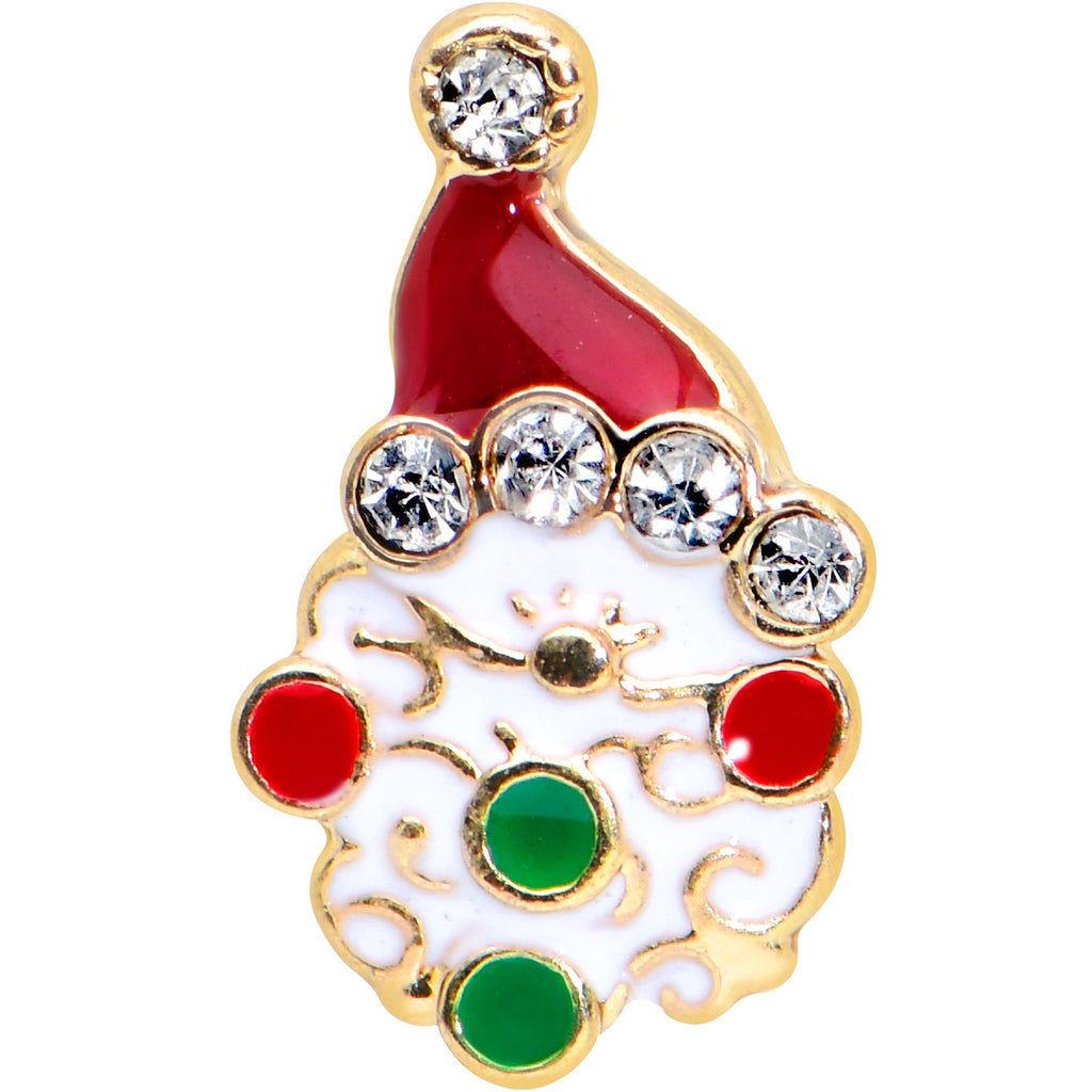 BodyCandy 16G 1/4 Clear Gem Gold Tone Deco Santa Christmas Cartilage Tragus — detail close-up