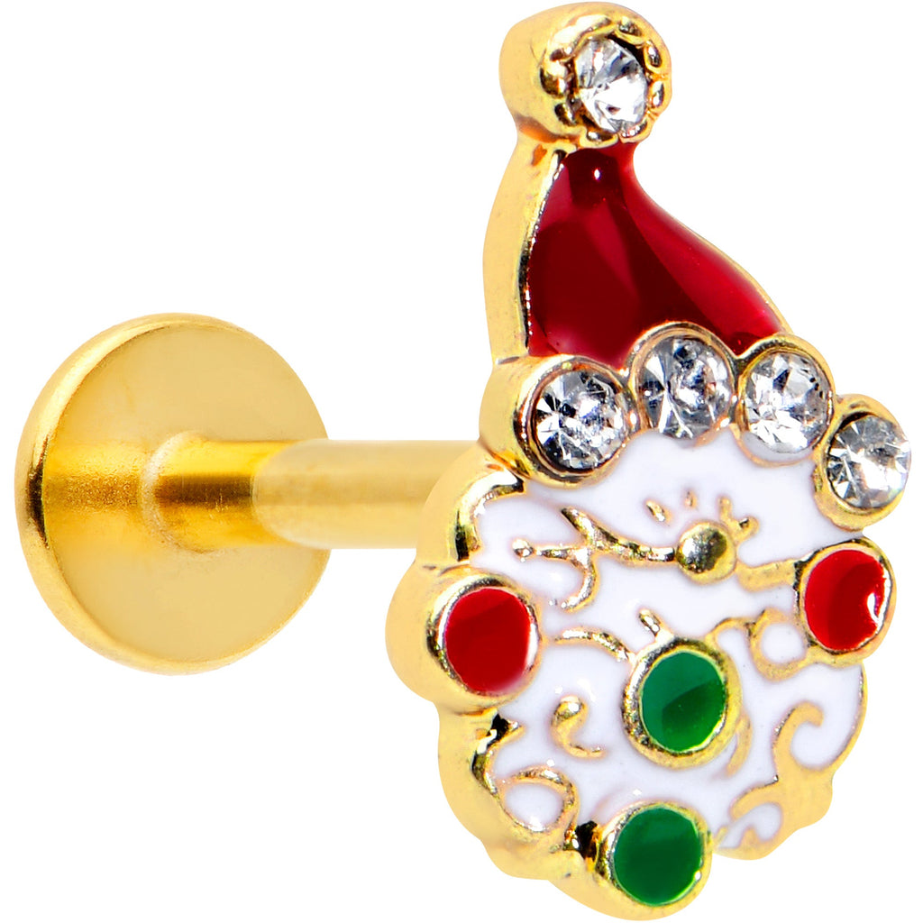 BodyCandy 16G 5/16 Clear Gem Gold Tone Deco Santa Christmas Labret Tragus — main product shot