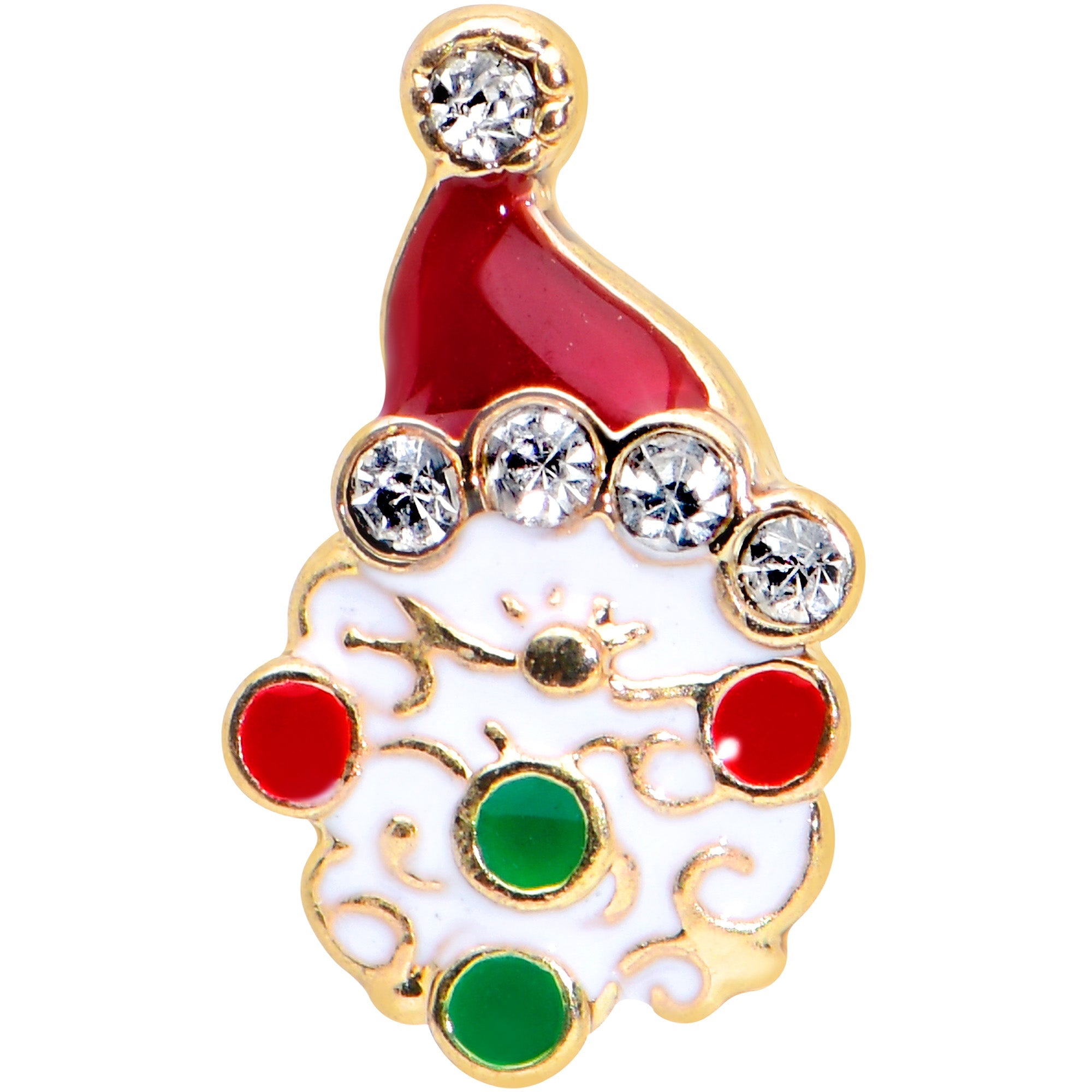BodyCandy 16G 5/16 Clear Gem Gold Tone Deco Santa Christmas Labret Tragus — side view