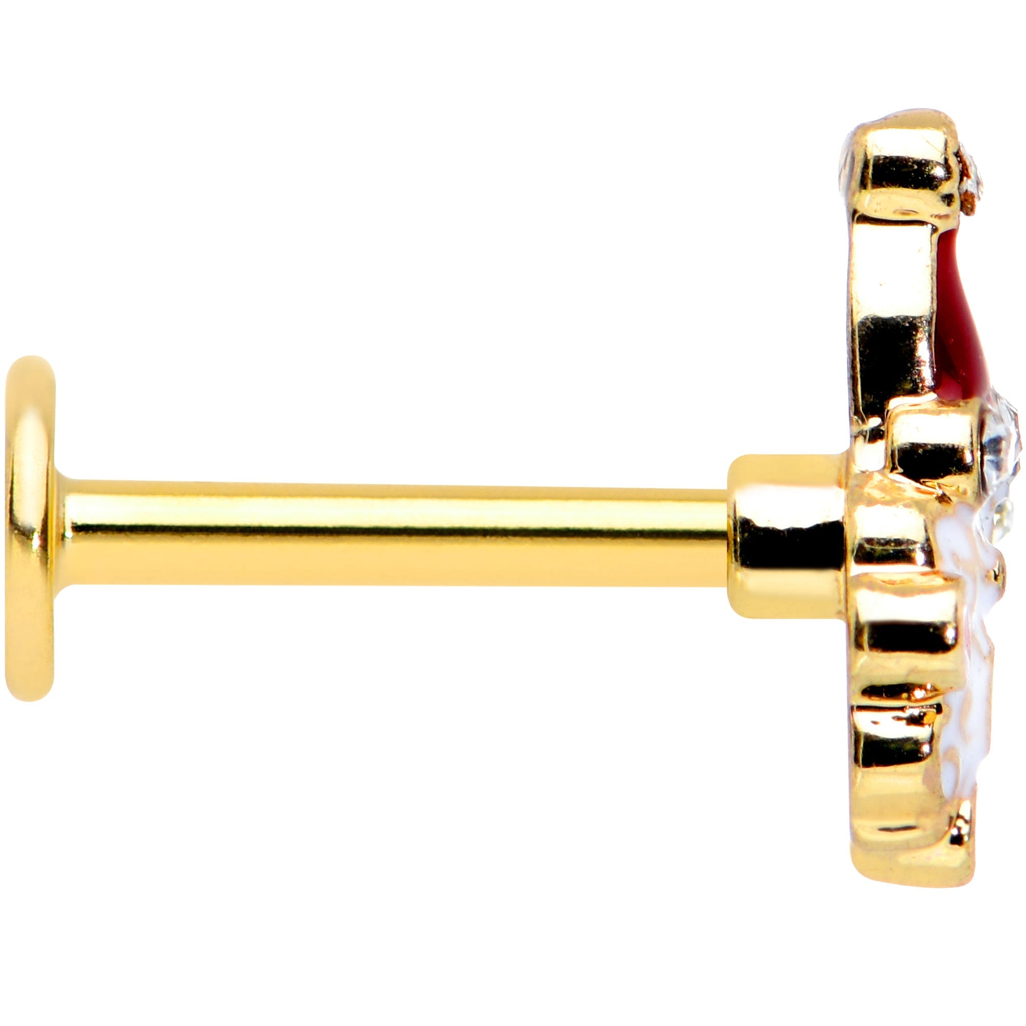 BodyCandy 16G 5/16 Clear Gem Gold Tone Deco Santa Christmas Labret Tragus — detail close-up