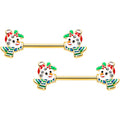 BodyCandy 14G 9/16 Clear Gem Gold Tone Snowman Christmas Nipple Ring Set — main product shot