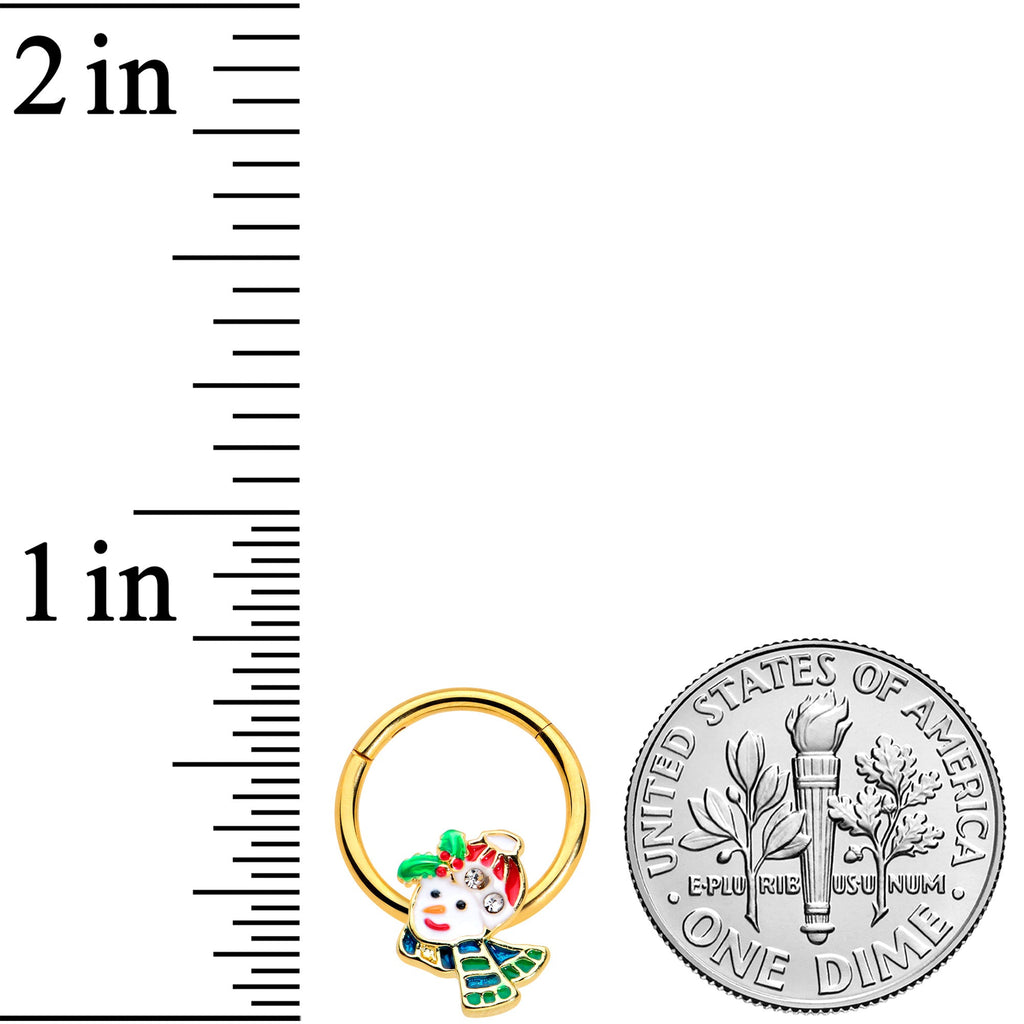 BodyCandy 16G 3/8 Clear Gem Gold Tone Happy Snowman Hinged Segment Ring — lifestyle context