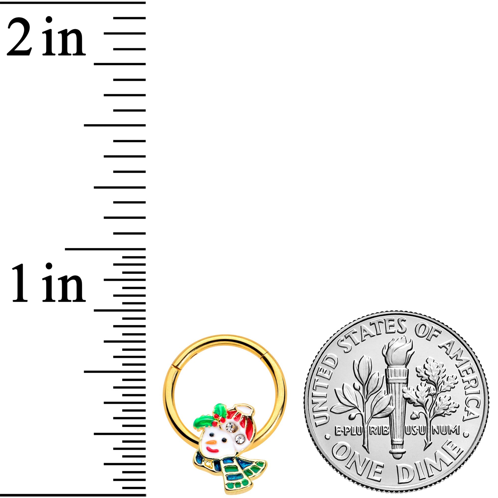 BodyCandy 16G 3/8 Clear Gem Gold Tone Happy Snowman Hinged Segment Ring — lifestyle context