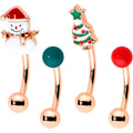 BodyCandy 16G 5/16 Rosy Hue Snowman Christmas Curved Eyebrow Ring Set of 4 — main product shot