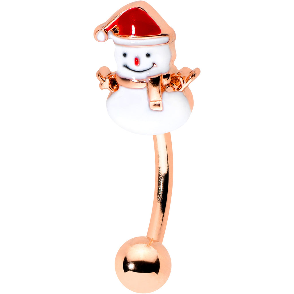 BodyCandy 16G 5/16 Rosy Hue Snowman Christmas Curved Eyebrow Ring Set of 4 — detail close-up
