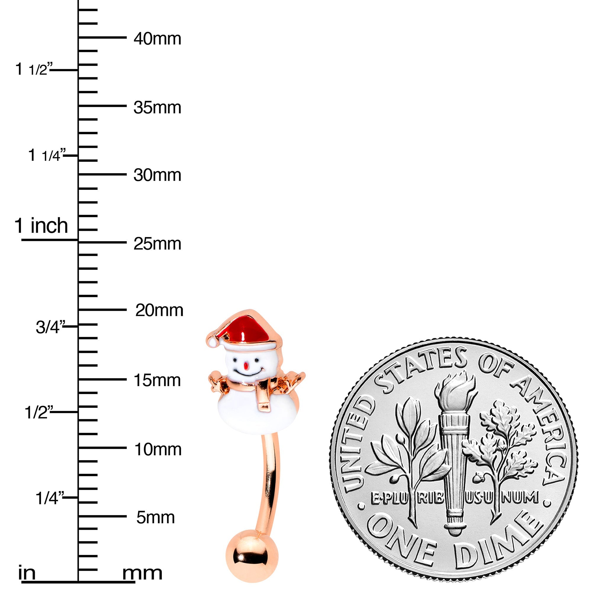 BodyCandy 16G 5/16 Rosy Hue Snowman Christmas Curved Eyebrow Ring Set of 4 — alternative angle
