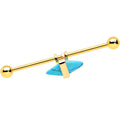 BodyCandy 14G Blue Faux Turquoise Gold Tone Stone Hippie Industrial Barbell 38mm — main product shot