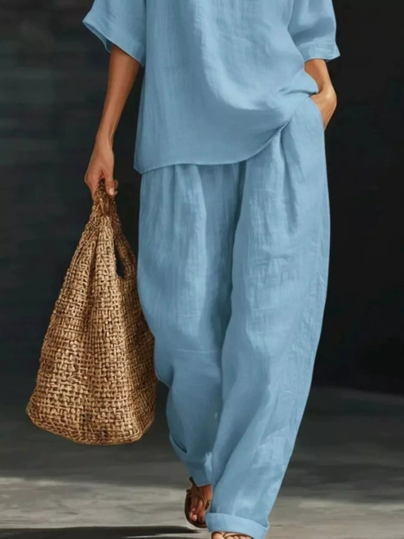 Half Sleeve Loose Fit Top and Pants Set