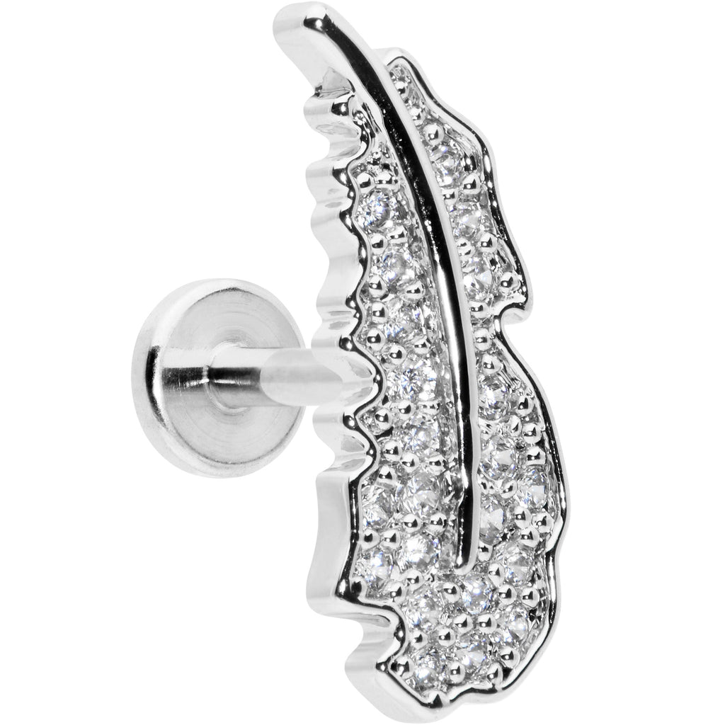 BodyCandy 16G 1/4 Clear CZ Gem Feather Internally Threaded Labret Tragus — main product shot