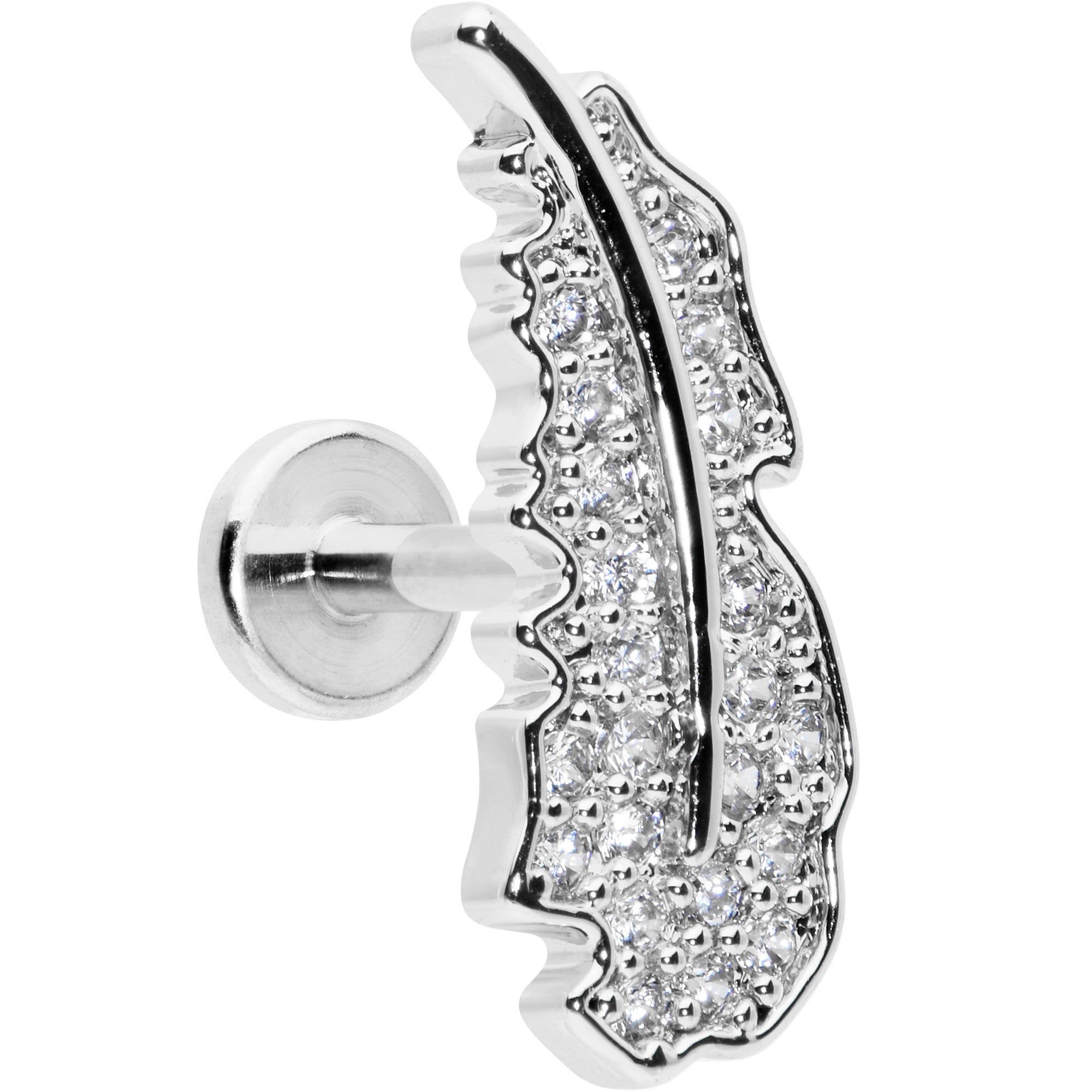 BodyCandy 16G 1/4 Clear CZ Gem Feather Internally Threaded Labret Tragus — main product shot