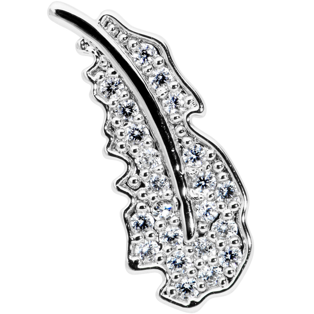 BodyCandy 16G 1/4 Clear CZ Gem Feather Internally Threaded Labret Tragus — detail close-up