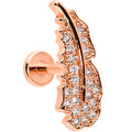 BodyCandy 16G 1/4 Clear CZ Rosy Hue Feather Internal Threaded Labret Tragus — main product shot