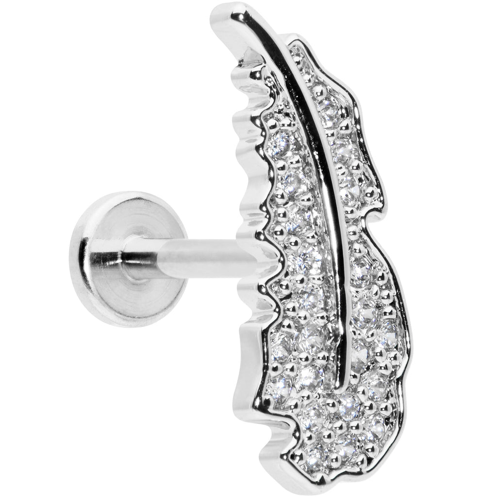 BodyCandy 16G 5/16 Clear CZ Gem Feather Internally Threaded Labret Tragus — main product shot