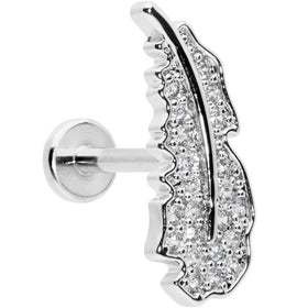 16G 5/16 Clear CZ Gem Feather Internally Threaded Labret Tragus