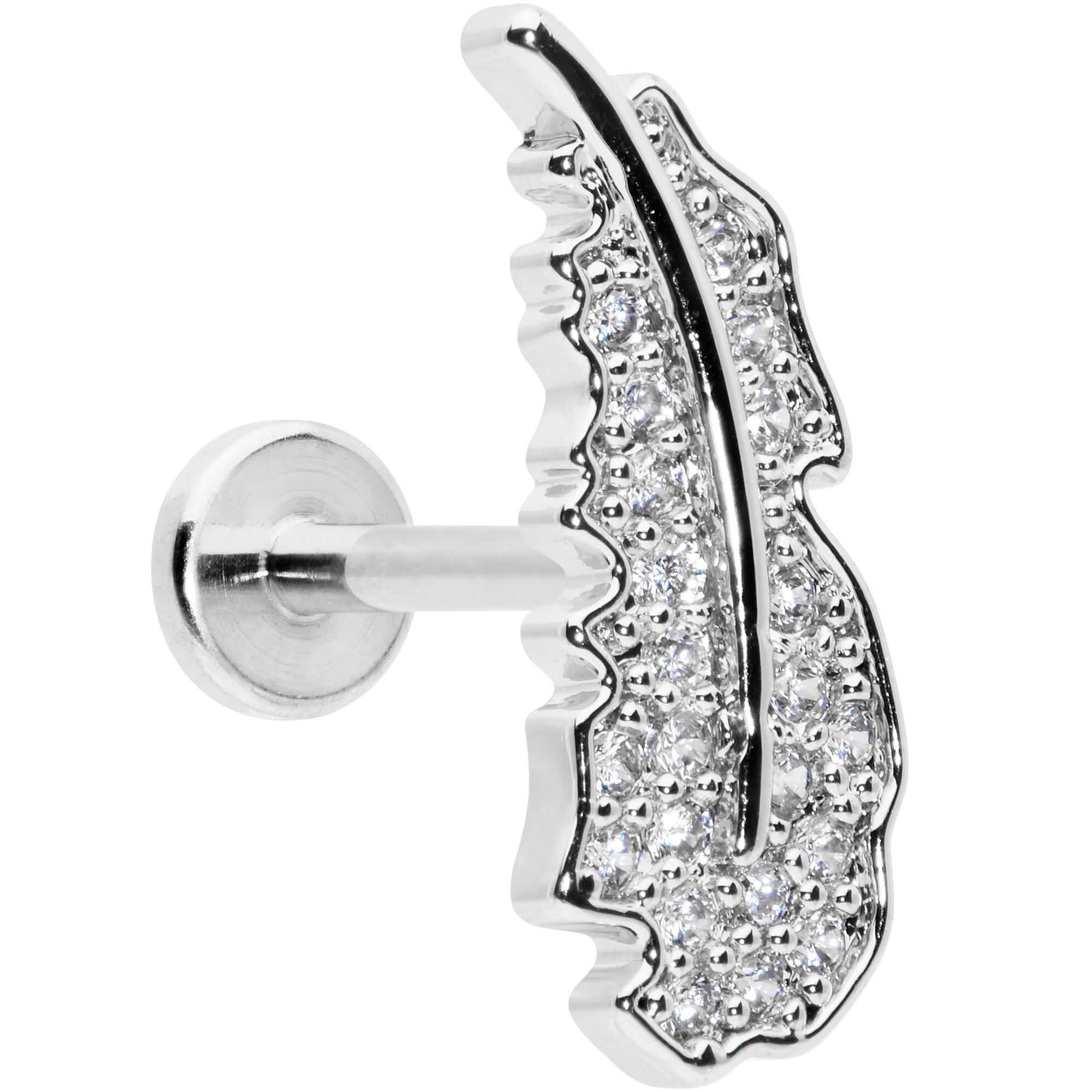 BodyCandy 16G 5/16 Clear CZ Gem Feather Internally Threaded Labret Tragus — main product shot