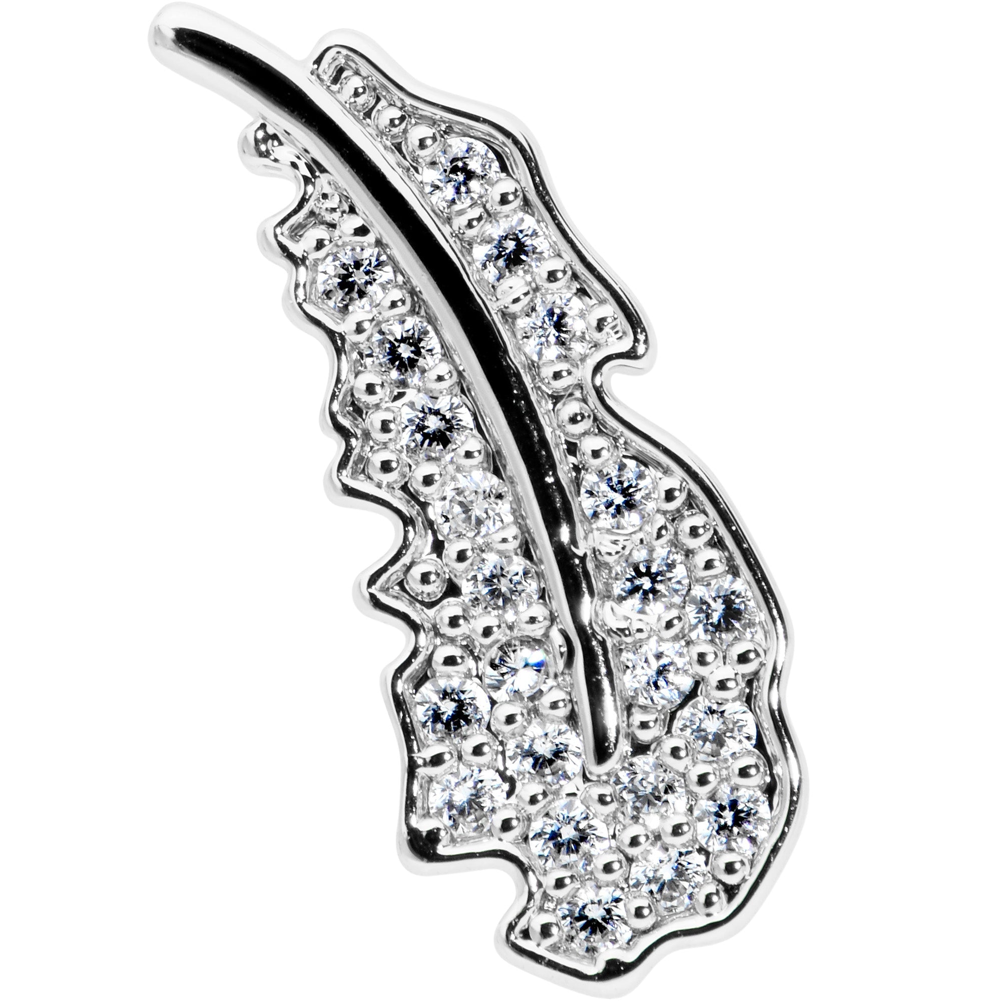 BodyCandy 16G 5/16 Clear CZ Gem Feather Internally Threaded Labret Tragus — detail close-up