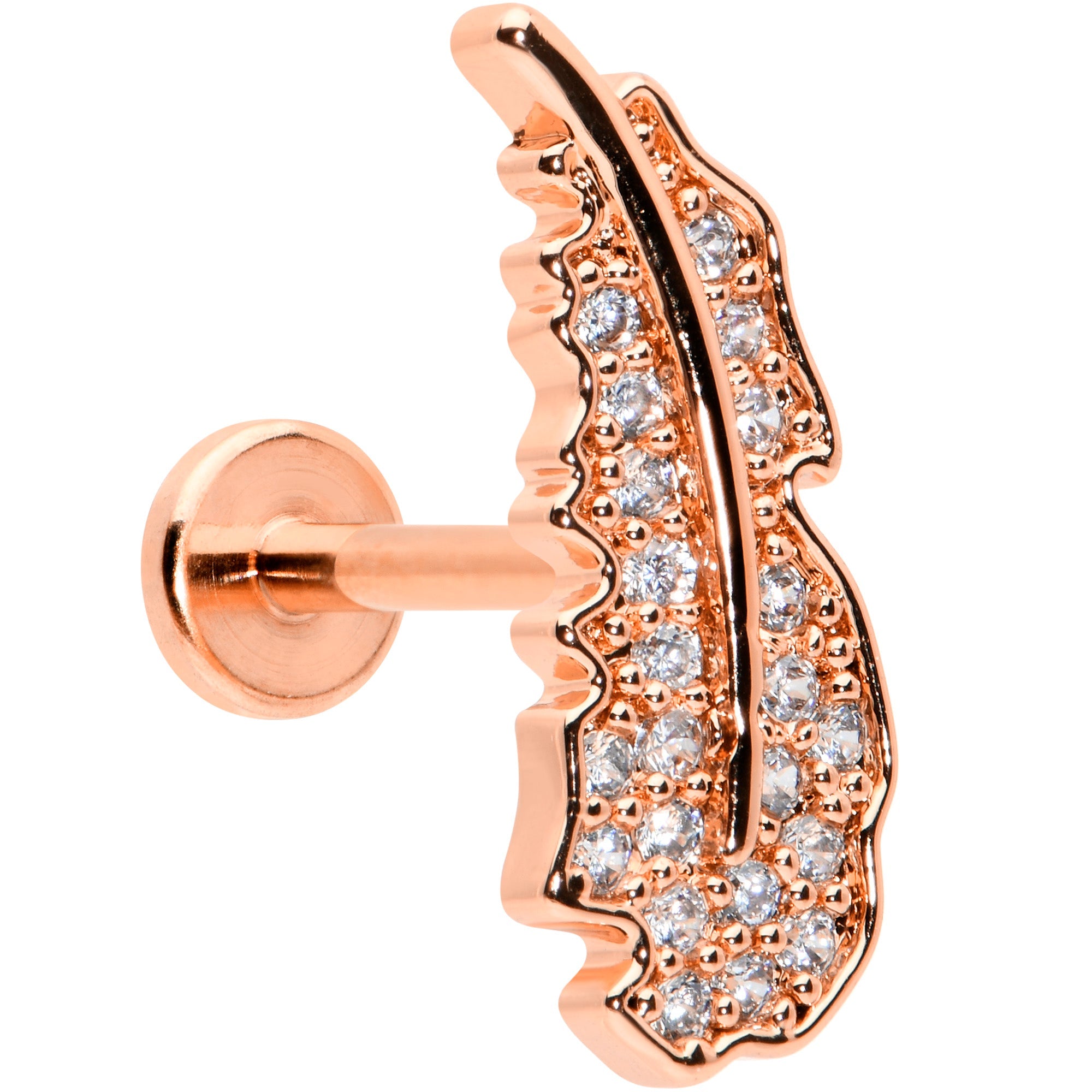 BodyCandy 16G 5/16 Clear CZ Rosy Hue Feather Internal Thread Labret Tragus — main product shot
