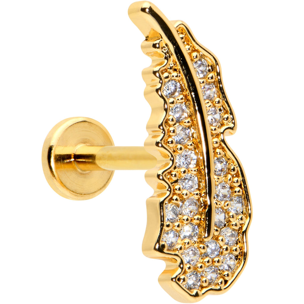 BodyCandy 16G 5/16 Clear CZ Gem Gold Hue Feather Internal Thread Labret Tragus — main product shot
