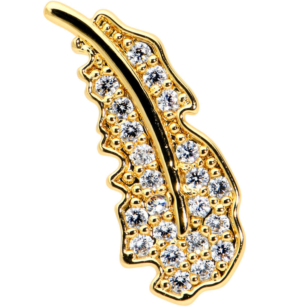 BodyCandy 16G 5/16 Clear CZ Gem Gold Hue Feather Internal Thread Labret Tragus — detail close-up